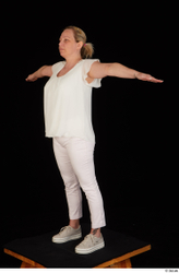 Whole Body Woman T poses White Pants Chubby Standing Top Studio photo references